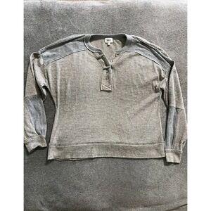 BKE Pullover Shirt Womens Small Gray Textured Henley Long Sleeve Casual Cotton